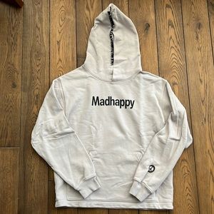 madhappy classic light gray hoodie with black stitching size small